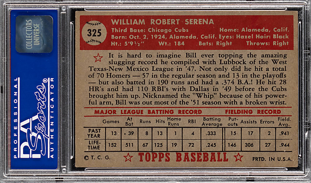 1952 Topps #325 Bill Serena High Number PSA EX 5