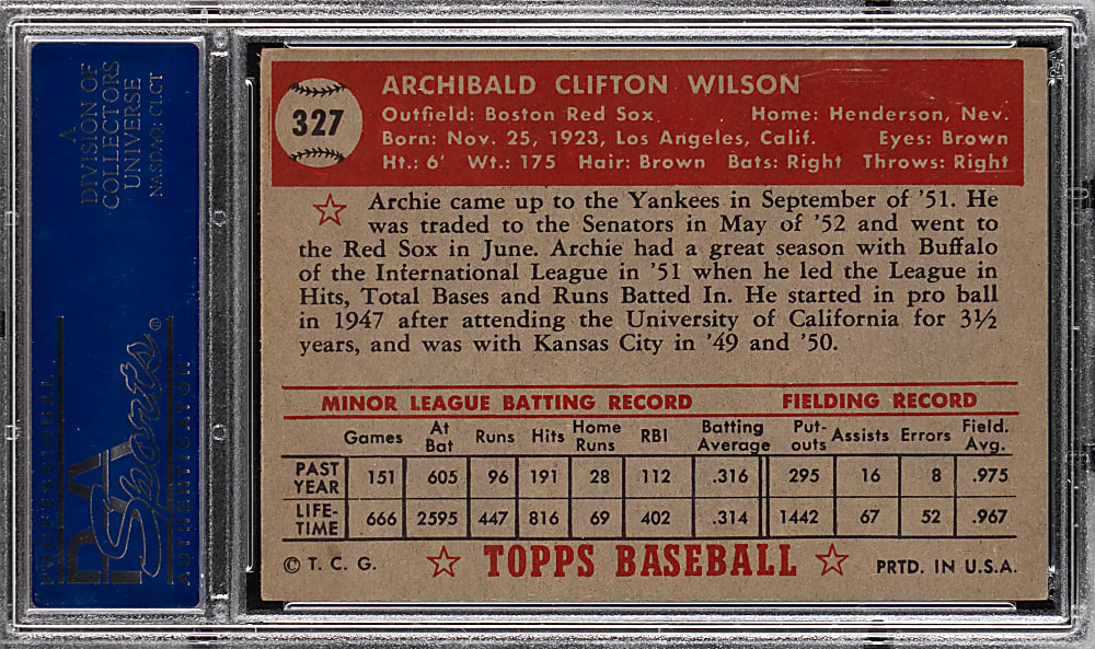 1952 Topps #327 Archie Wilson High Number PSA EX 5