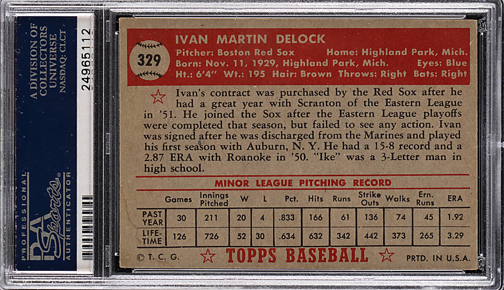 1952 Topps #329 Ivan Delock High Number PSA EX+ 5.5