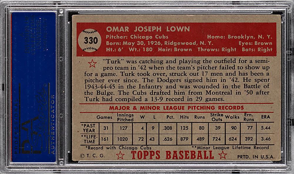 1952 Topps #330 Turk Lown High Number PSA EX 5