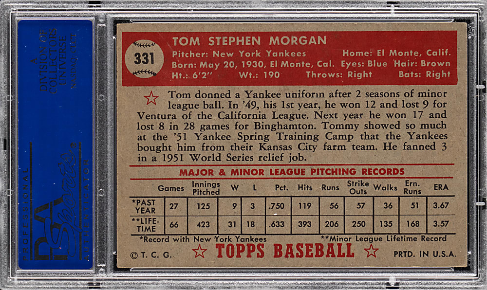 1952 Topps #331 Tom Morgan High Number PSA EX 5