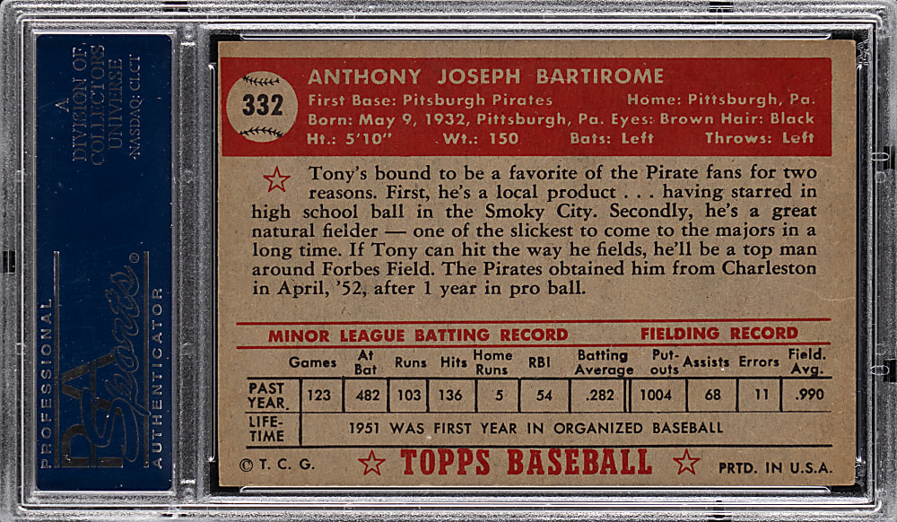 1952 Topps #332 Tony Bartirome High Number PSA EX 5