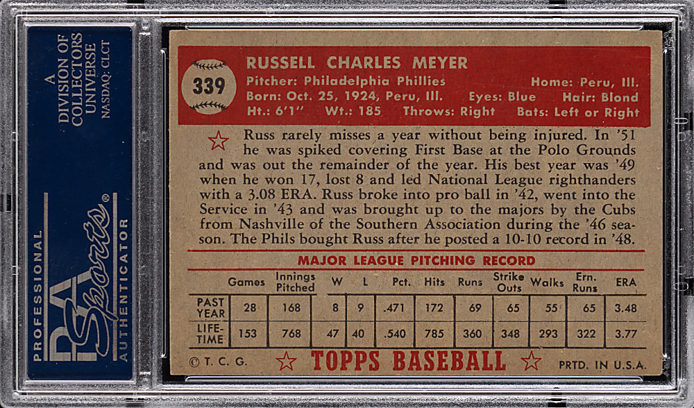 1952 Topps #339 Russ Meyer High Number PSA EX 5