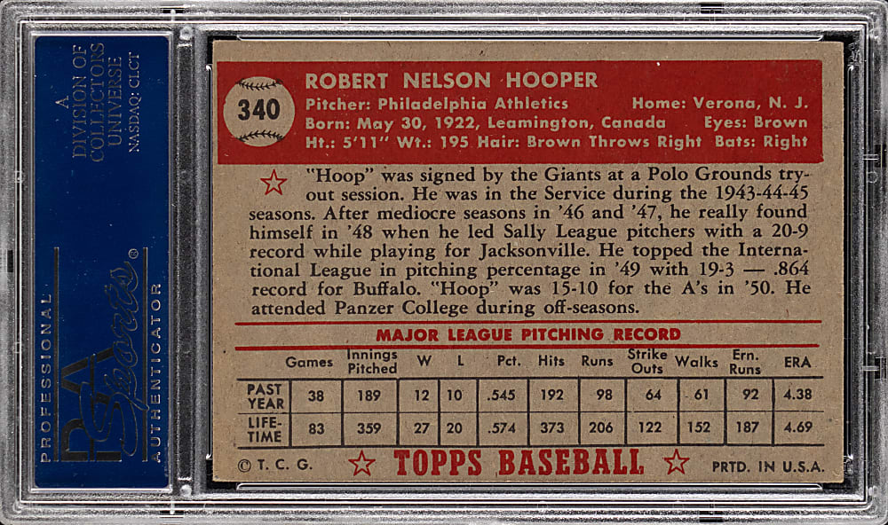 1952 Topps #340 Bob Hooper High Number PSA EX 5