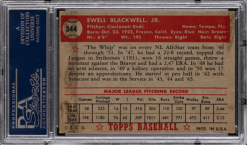 1952 Topps #344 Ewell Blackwell High Number PSA EX 5