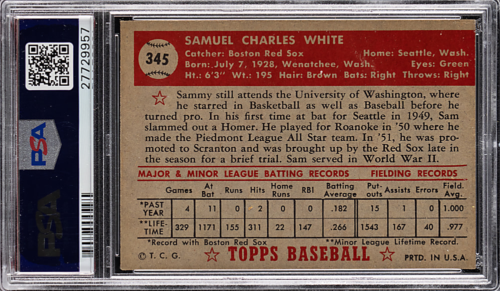 1952 Topps #345 Sam White High Number PSA EX 5
