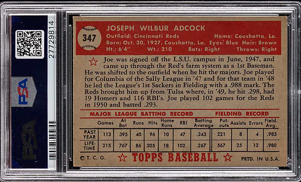 1952 Topps #347 Joe Adcock High Number PSA EX 5