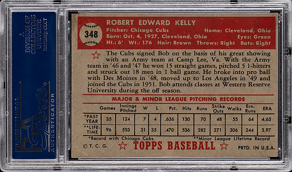 1952 Topps #348 Bob Kelly High Number PSA EX-MT 6