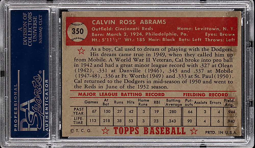 1952 Topps #350 Cal Abrams High Number PSA EX 5
