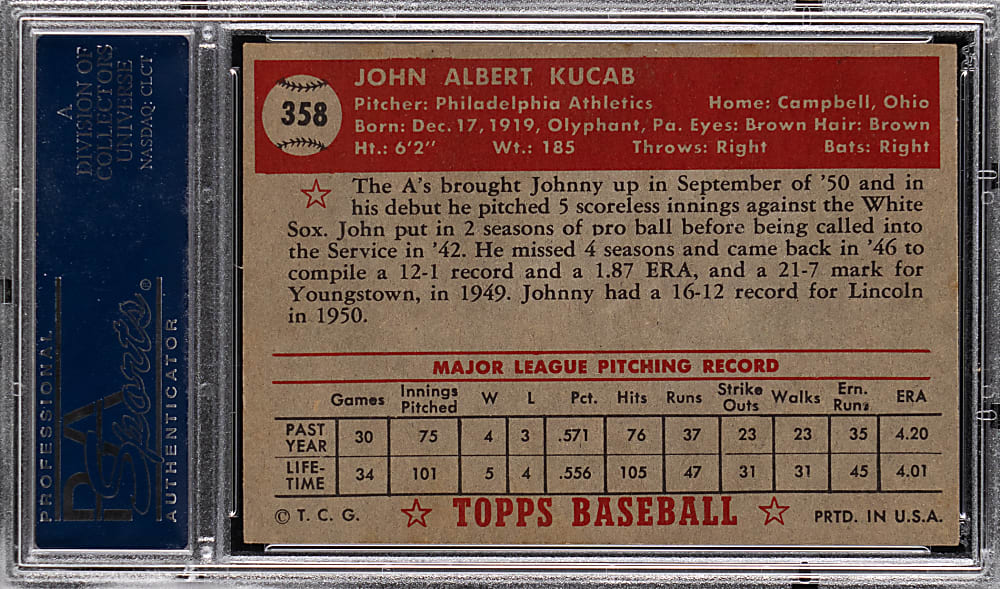 1952 Topps #358 John Kucab High Number PA EX 5