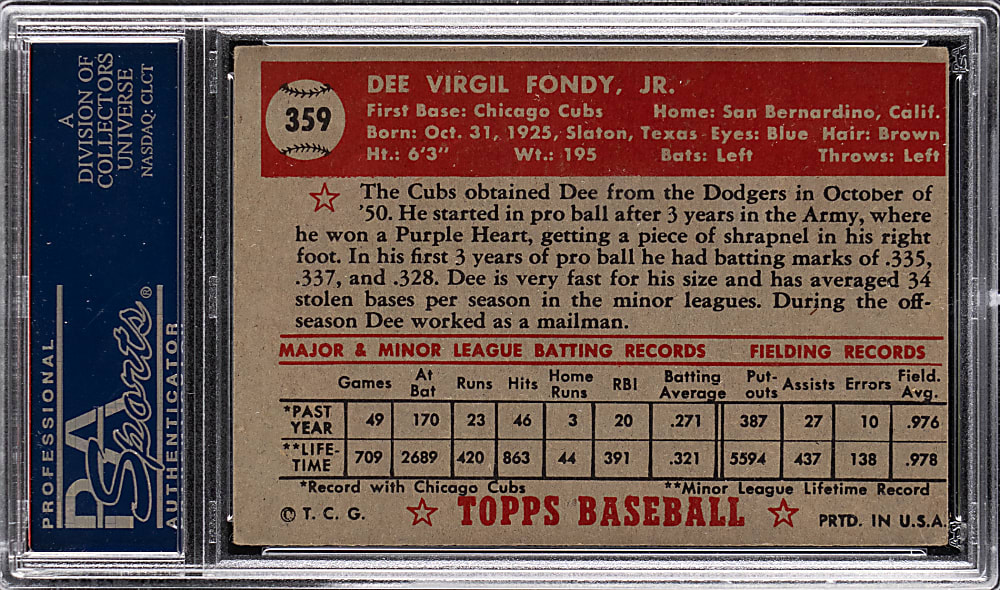 1952 Topps #359 Dee Fondy High Number PSA EX 5