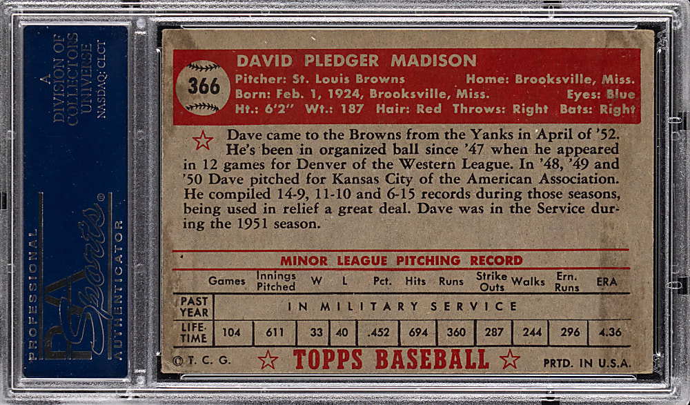 1952 Topps #366 Dave Madison High Number PSA EX 5