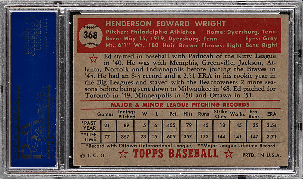 1952 Topps #368 Ed Wright High Number PSA EX 5