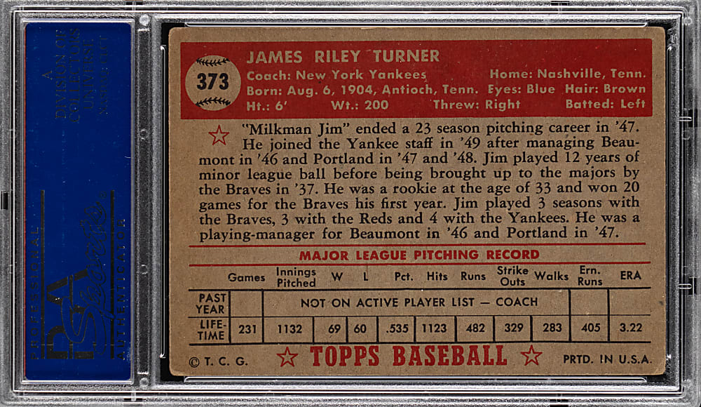 1952 Topps #373 Jim Turner High Number PSA VG-EX 4