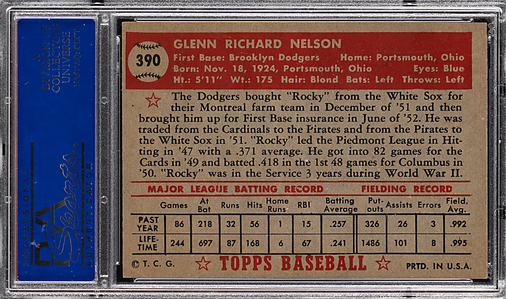 1952 Topps #390 Glenn Nelson High Number PSA EX 5