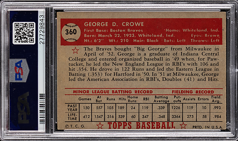 1952 Topps #360 George Crowe High Number PSA EX 5