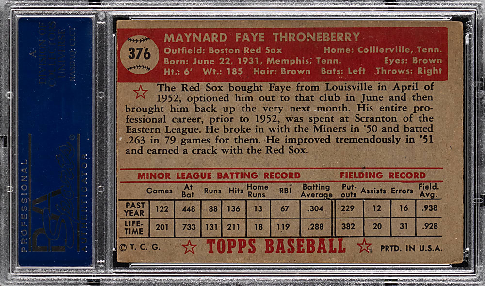 1952 Topps #376 Faye Throneberry High Number PSA EX 5