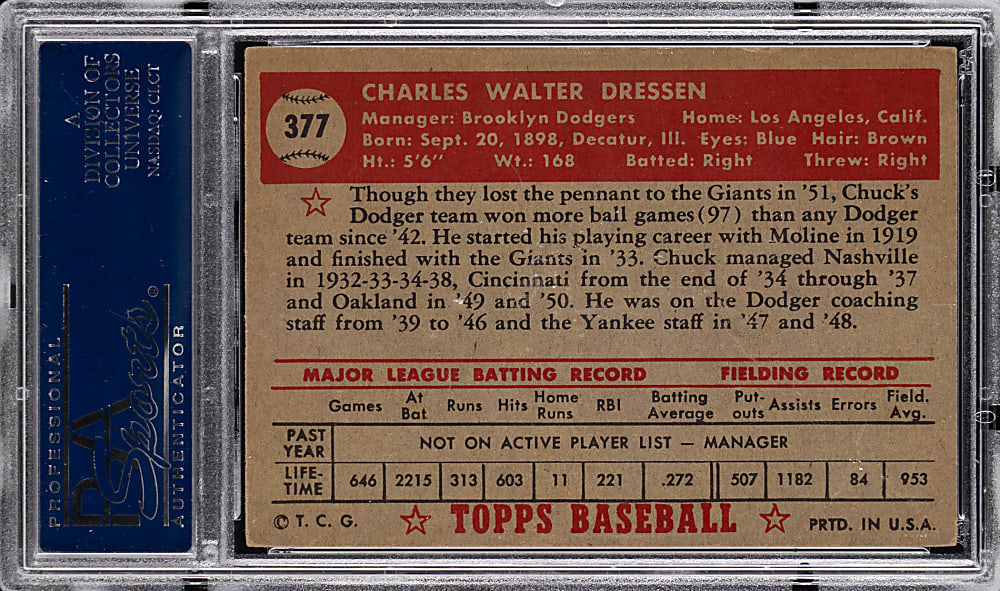 1952 Topps #377 Chuck Dressen High Number PSA EX 5