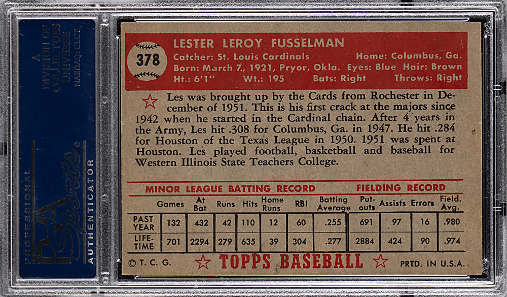 1952 Topps #378 Les Fusselman High Number PSA EX 5