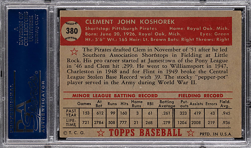 1952 Topps #380 Clem Koshorek High Number PSA EX+ 5.5