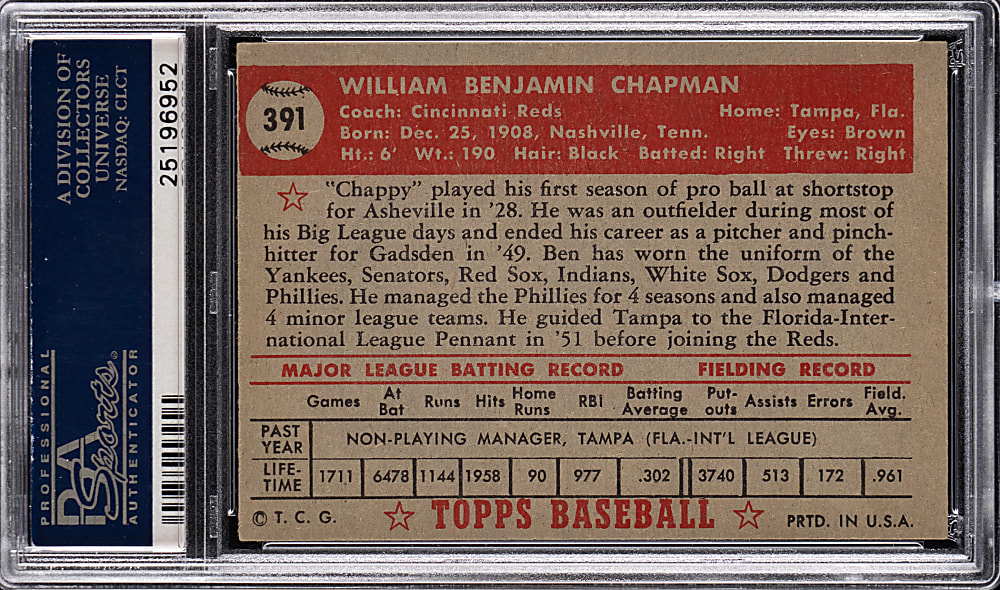 1952 Topps #391 Ben Chapman High Number PSA EX 5