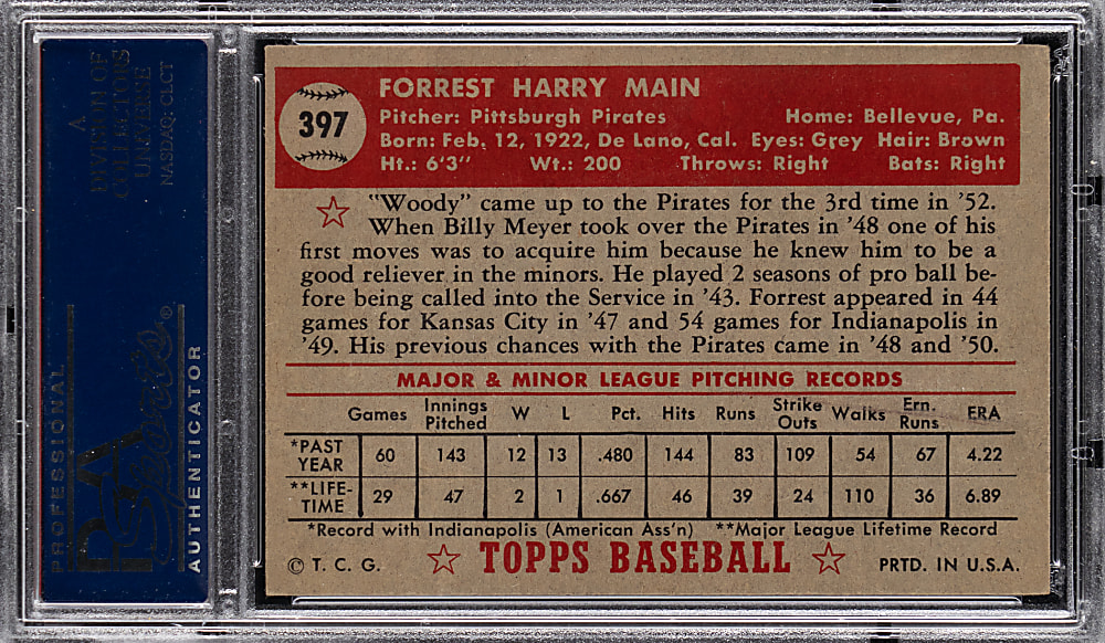 1952 Topps #397 Forrest Main High Number PSA EX 5