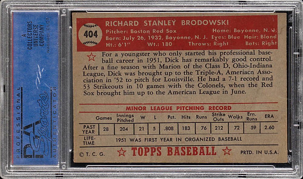 1952 Topps #404 Dick Brodowski High Number PSA EX-MT 6