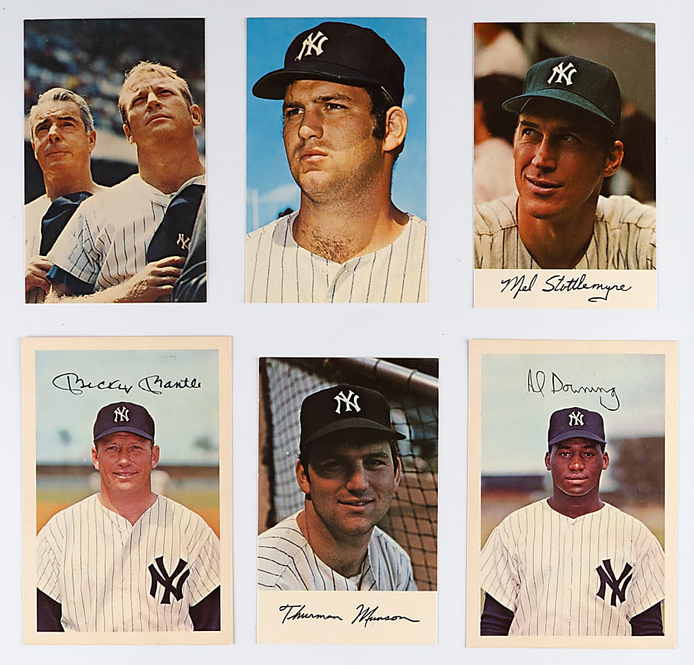 1966-1971 New York Yankees Postcards (25) with Dexter Press & Clinic Including (2) Mickey Mantle & (2) Thurman Munson