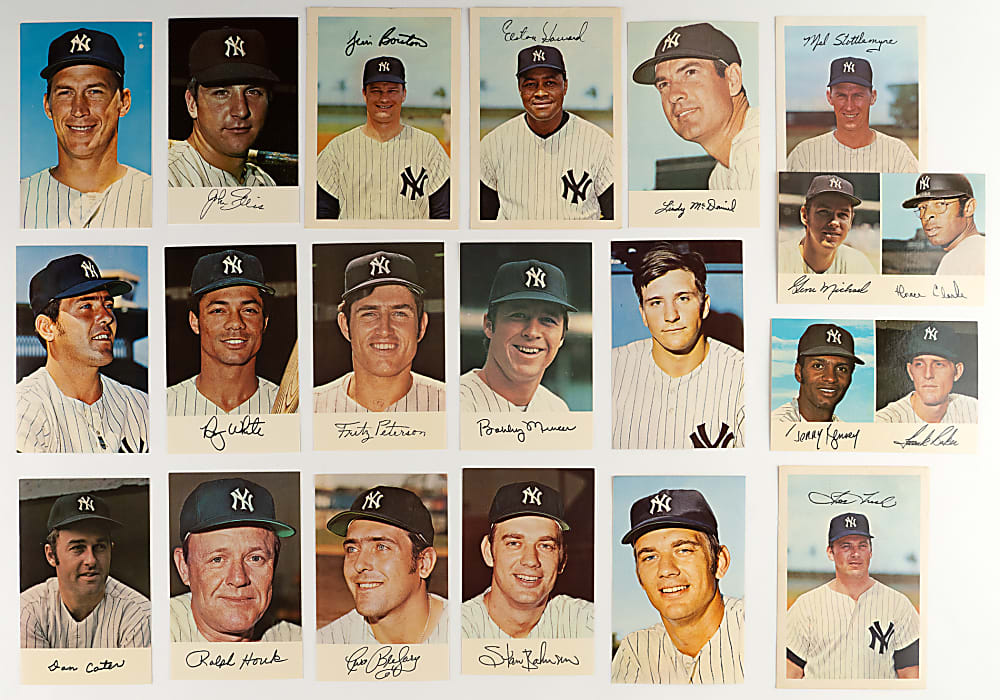 1966-1971 New York Yankees Postcards (25) with Dexter Press & Clinic Including (2) Mickey Mantle & (2) Thurman Munson