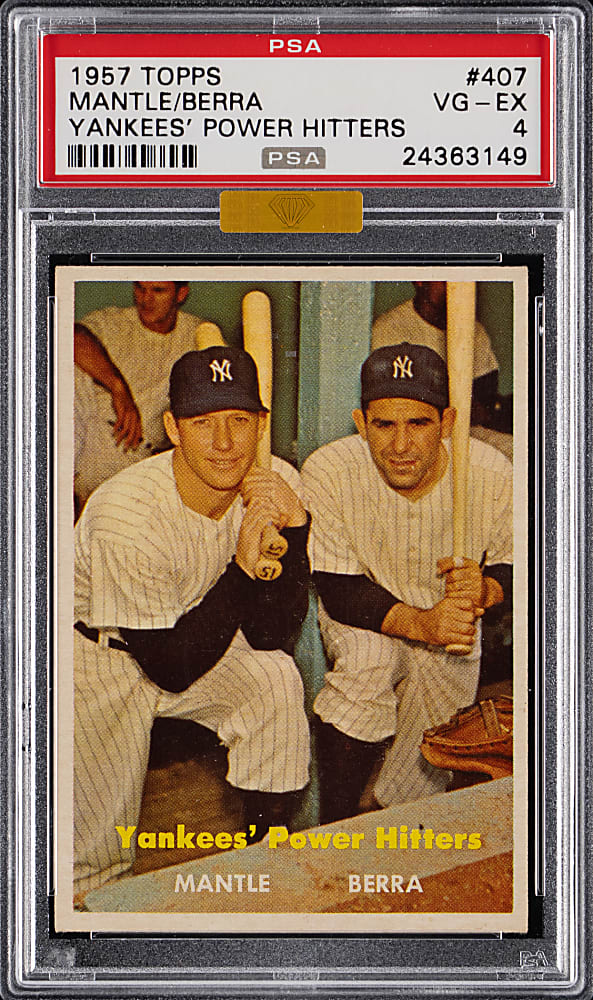 1957 Topps #407 Mickey Mantle/Yogi Berra PSA VG-EX 4 (MBA Gold Diamond)