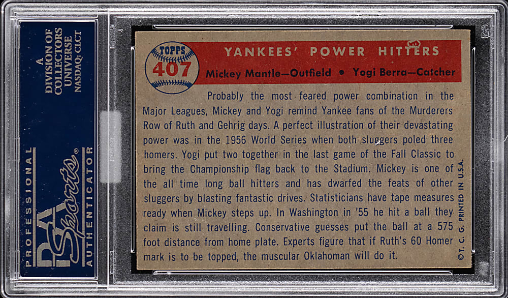 1957 Topps #407 Mickey Mantle/Yogi Berra PSA VG-EX 4 (MBA Gold Diamond)