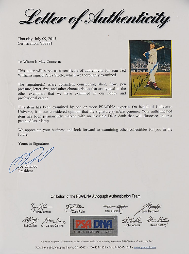 Ted Williams Autographed Perez-Steele Great Moments Framed Display with 1955 Sports Illustrated Plus Full PSA LOA