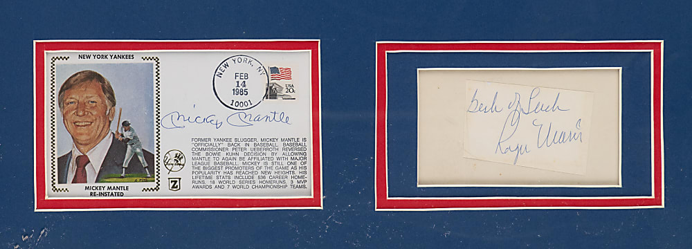 Mickey Mantle and Roger Maris Framed Display with Mantle Signed Cachet, Maris Cut Signature & 1961 Life Magazine
