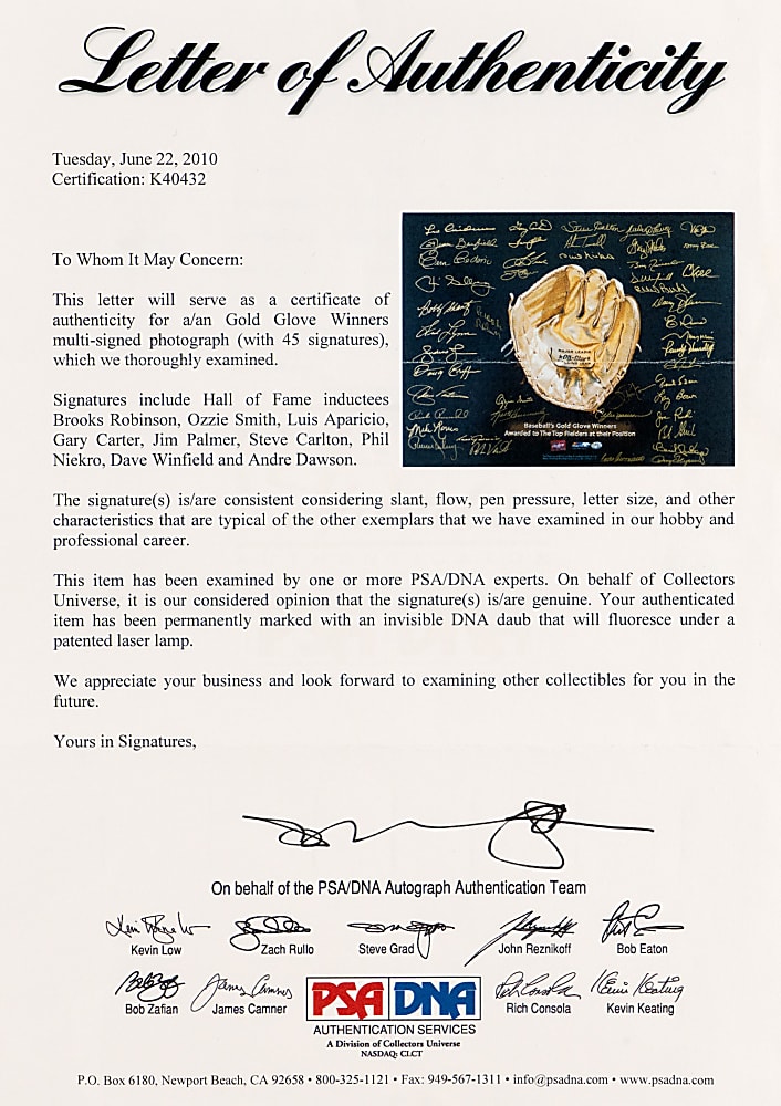 Gold Glove Award Winners Multi-Signed Photo Display with (48) Signatures Including (13) Hall of Famers - Full PSA/DNA LOA/Fanatics Hologram