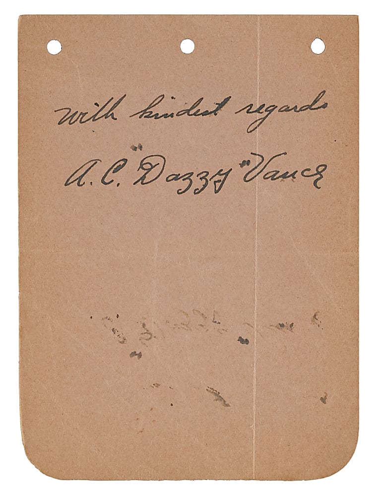 Boldly Signed 1931 A.C. "Dazzy" Vance Album Page with Dated Reverse Plus Full JSA LOA