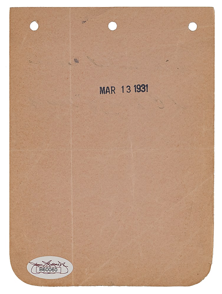 Boldly Signed 1931 A.C. "Dazzy" Vance Album Page with Dated Reverse Plus Full JSA LOA