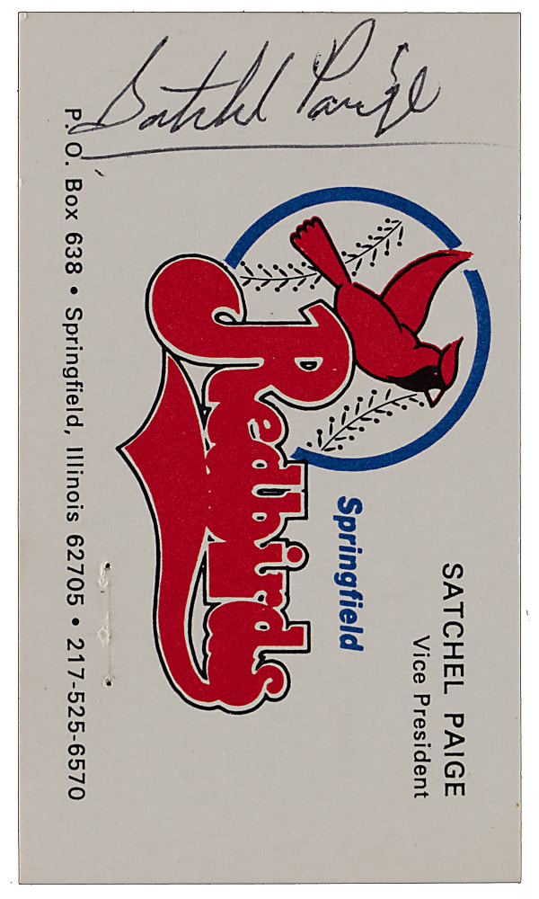 Satchel Paige Signed Springfield Redbirds Business Card