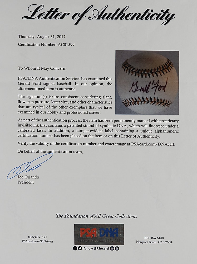 Gerald Ford Single-Signed 1994 All-Star Game Baseball with Full JSA LOA