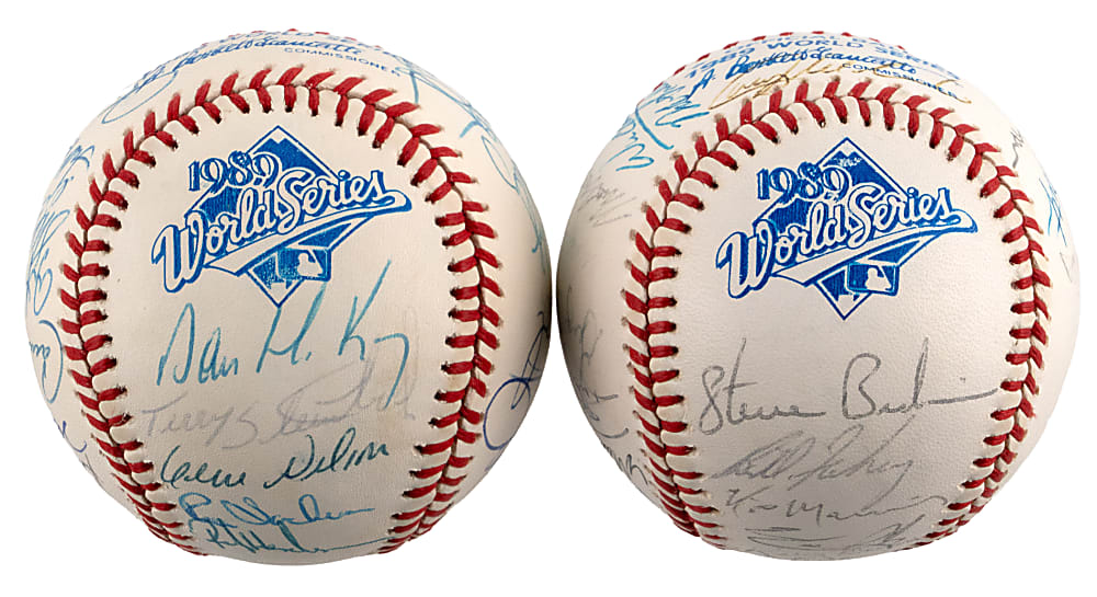 1989 World Champion Oakland Athletics & 1989 National League Champions San Francisco Giants Team-Signed Baseball Pair with (60) Total Signatures Including Clark, Henderson, McGwire, Canseco - Both on Official World Series Baseballs!