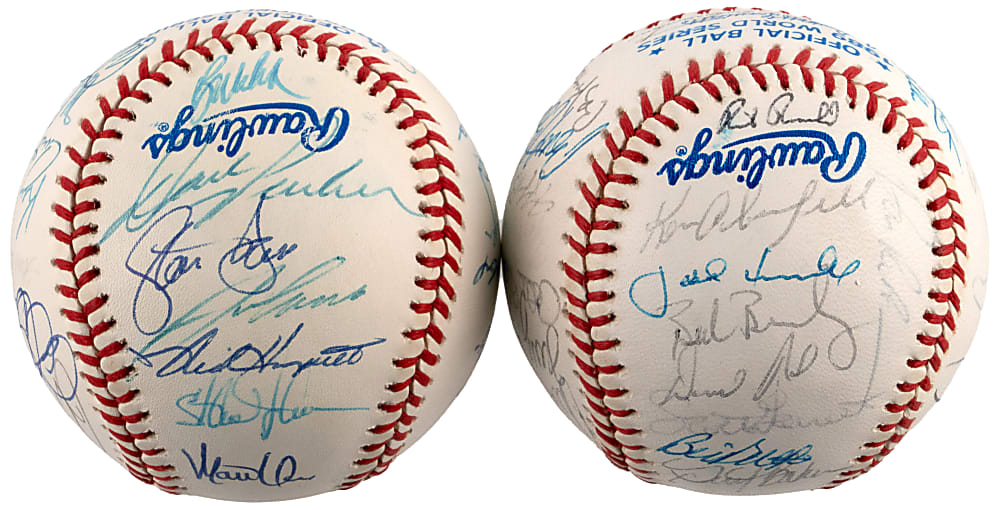1989 World Champion Oakland Athletics & 1989 National League Champions San Francisco Giants Team-Signed Baseball Pair with (60) Total Signatures Including Clark, Henderson, McGwire, Canseco - Both on Official World Series Baseballs!