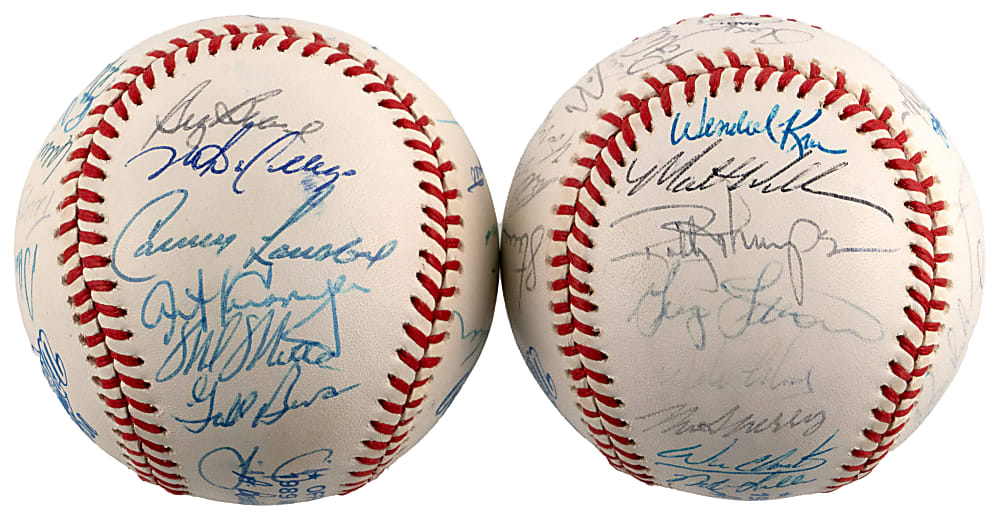 1989 World Champion Oakland Athletics & 1989 National League Champions San Francisco Giants Team-Signed Baseball Pair with (60) Total Signatures Including Clark, Henderson, McGwire, Canseco - Both on Official World Series Baseballs!
