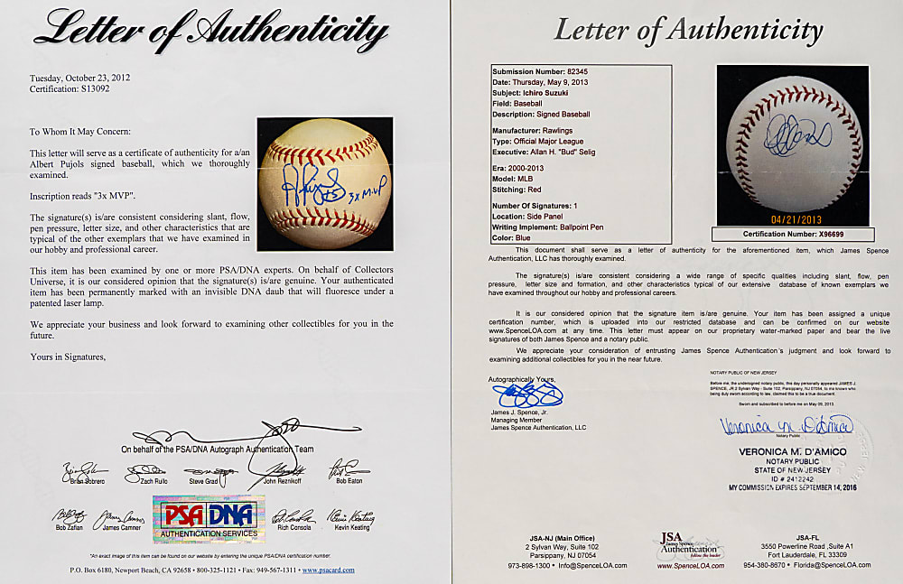 Albert Pujols "3x MVP" Inscribed & Ichiro Suzuki Single-Signed OML/Selig Baseball Pair - PSA/JSA LOAs
