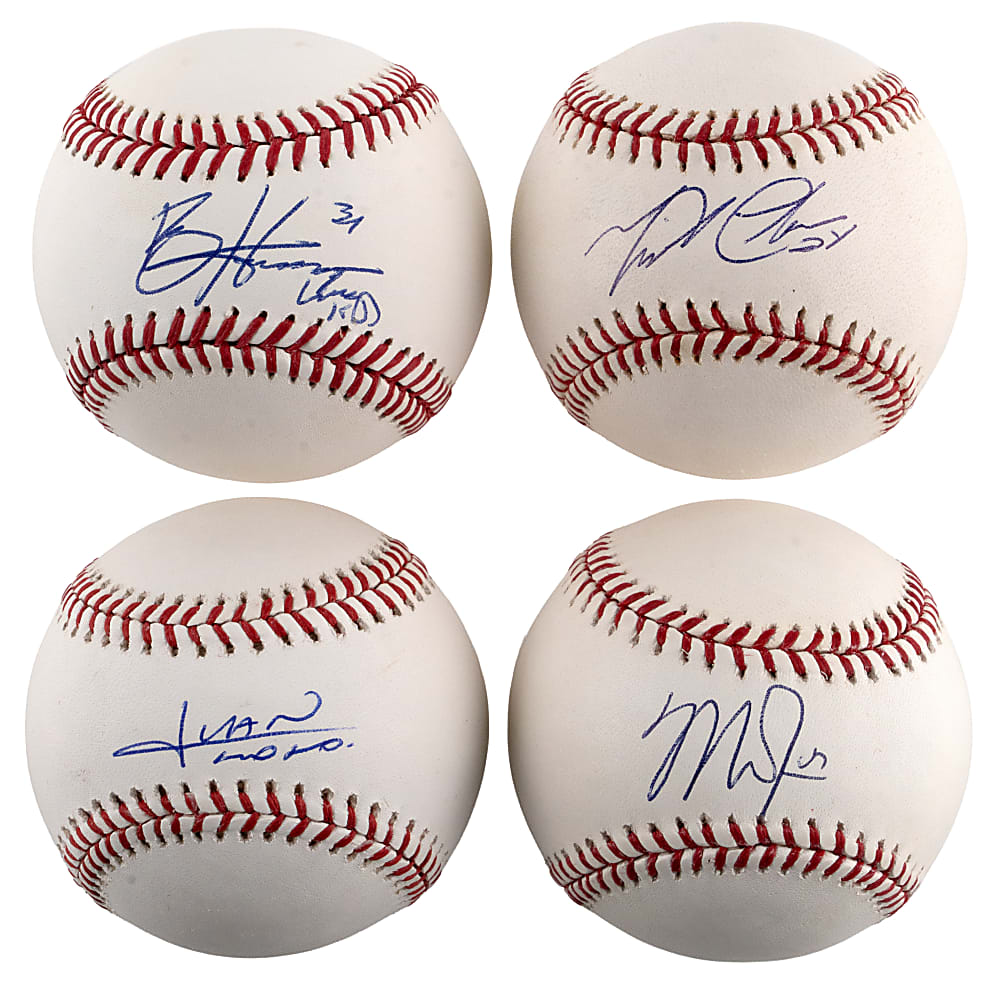Modern Superstar Slugger Single-Signed OML Baseballs (4) with Trout, M. Cabrera, Harper & Soto - All Individually Certified