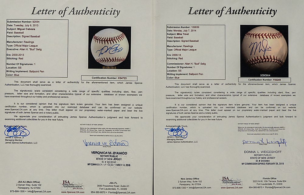 Modern Superstar Slugger Single-Signed OML Baseballs (4) with Trout, M. Cabrera, Harper & Soto - All Individually Certified