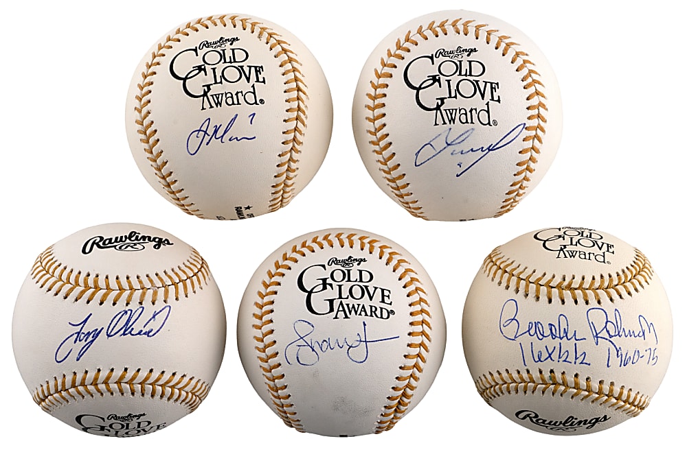 Gold Glove Award Winners Single-Signed Baseballs (5) All Official Rawlings Commemorative Balls with Individual Certs
