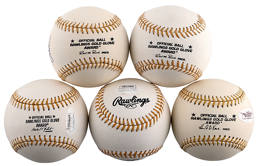 Gold Glove Award Winners Single-Signed Baseballs (5) All Official Rawlings Commemorative Balls with Individual Certs