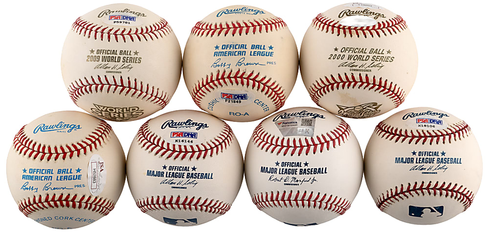 New York Yankees Hall of Fame & Star Single-Signed Baseball Group (7) with Derek Jeter & Mariano Rivera World Series Baseballs - All Individually Certified