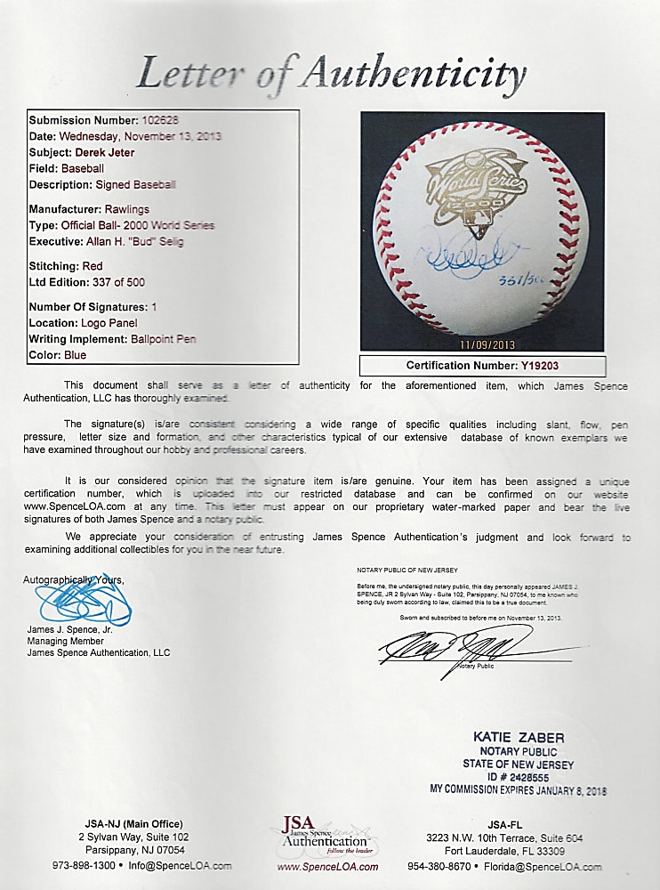 New York Yankees Hall of Fame & Star Single-Signed Baseball Group (7) with Derek Jeter & Mariano Rivera World Series Baseballs - All Individually Certified