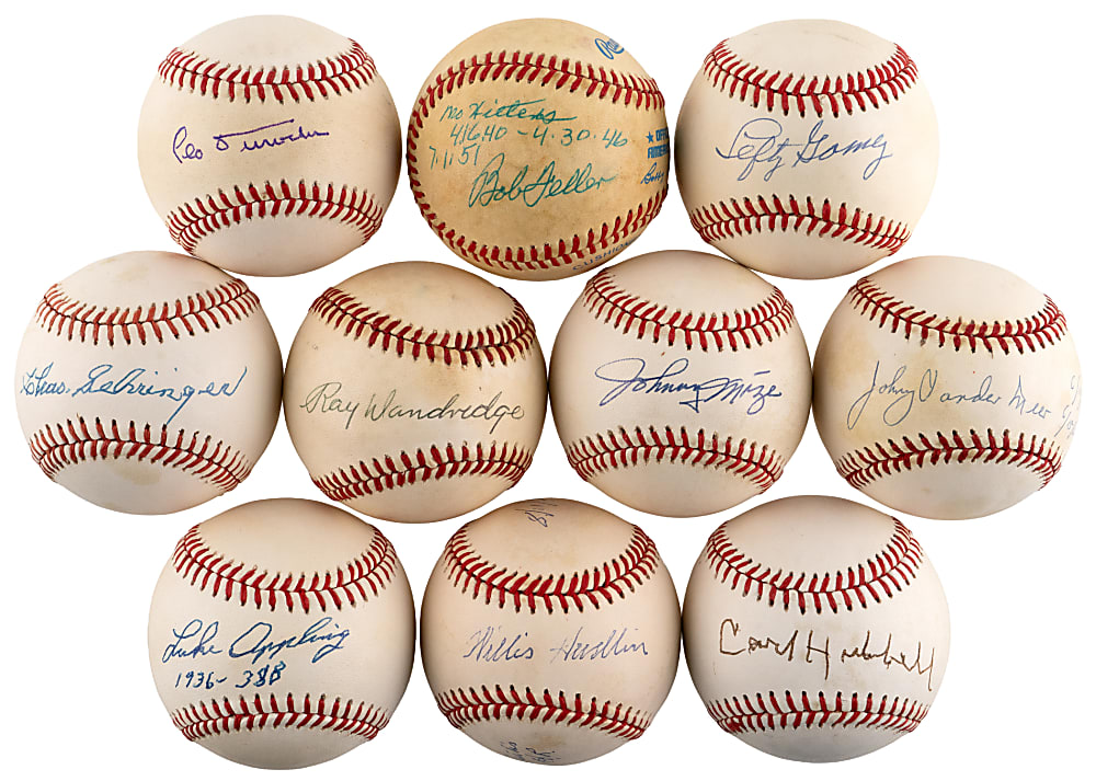 1930s Hall of Famer/Star Single-Signed Baseballs (10) with Durocher, Gomez & Hubbell - Each JSA LOA/COA