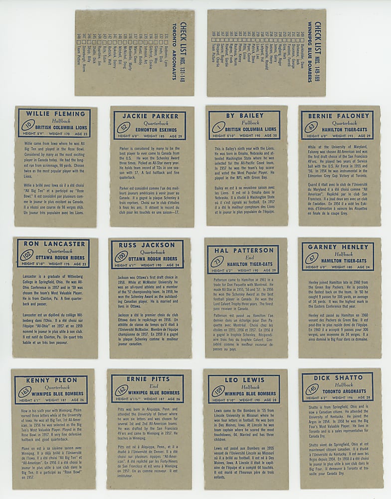 1962 Topps CFL Near Complete Set (164/169) Plus One Duplicate